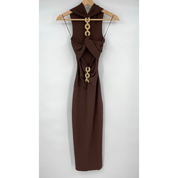 Cult Gaia | Cristos Dress in Java Knit Cut Out Brown Midi XS - Picture 3 of 16